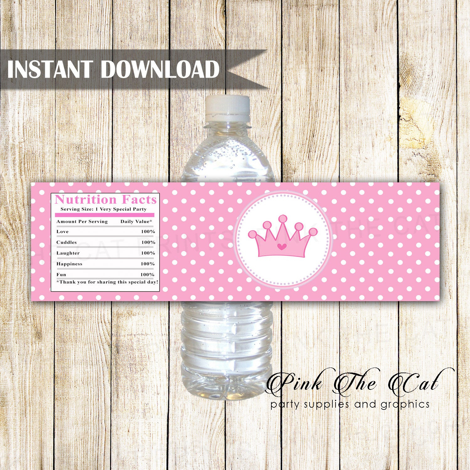 Princess bottle label pink white birthday baby shower printable