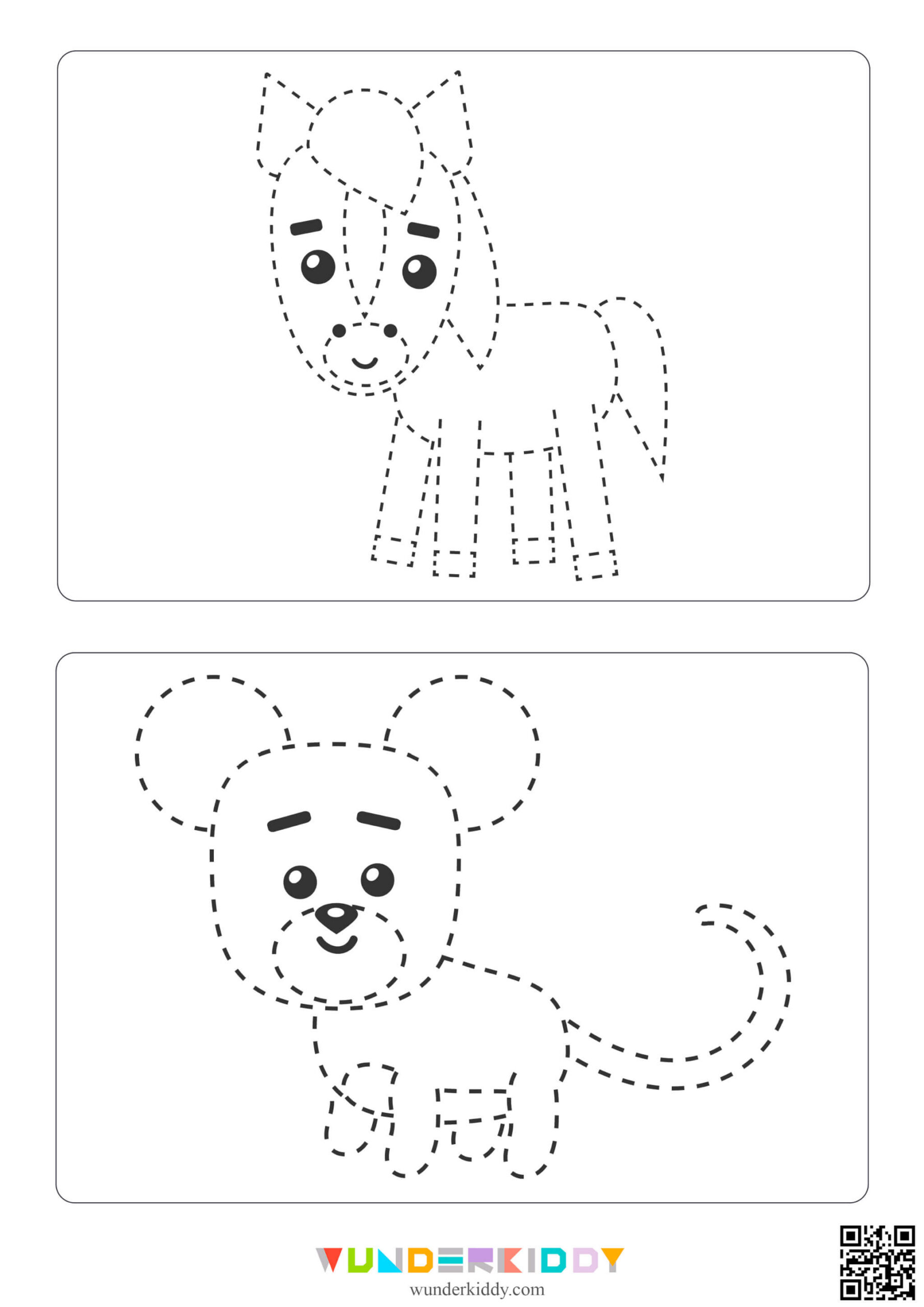 Printable Animals Tracing Pre-Writing Worksheet for Preschool