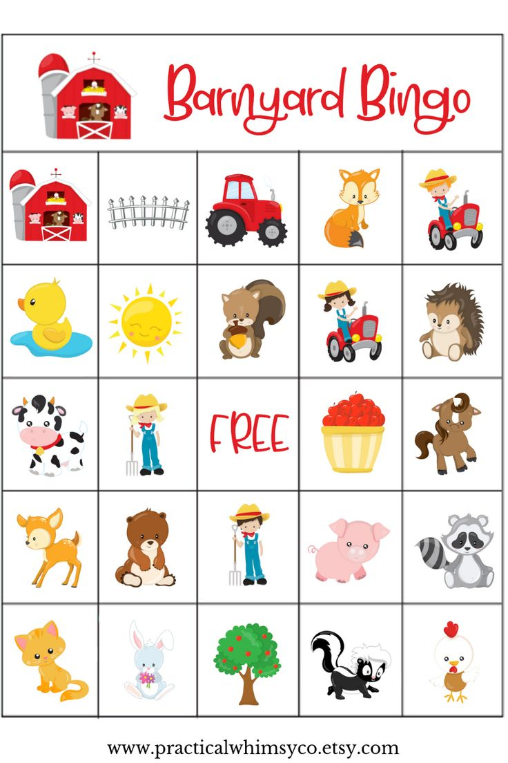 Printable Barnyard BINGO Game, Down on the Farm Digital Download