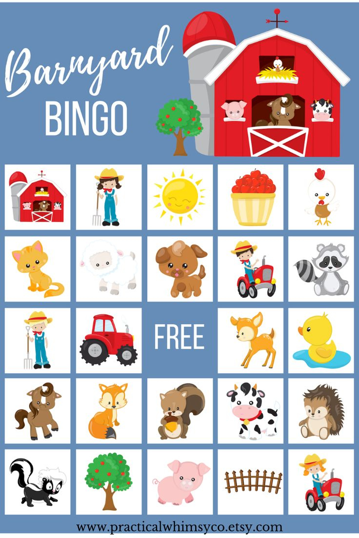 Printable Barnyard BINGO Game, Down on the Farm Digital Download Printable Barnyard BINGO Game, Down on the Farm Digital Download