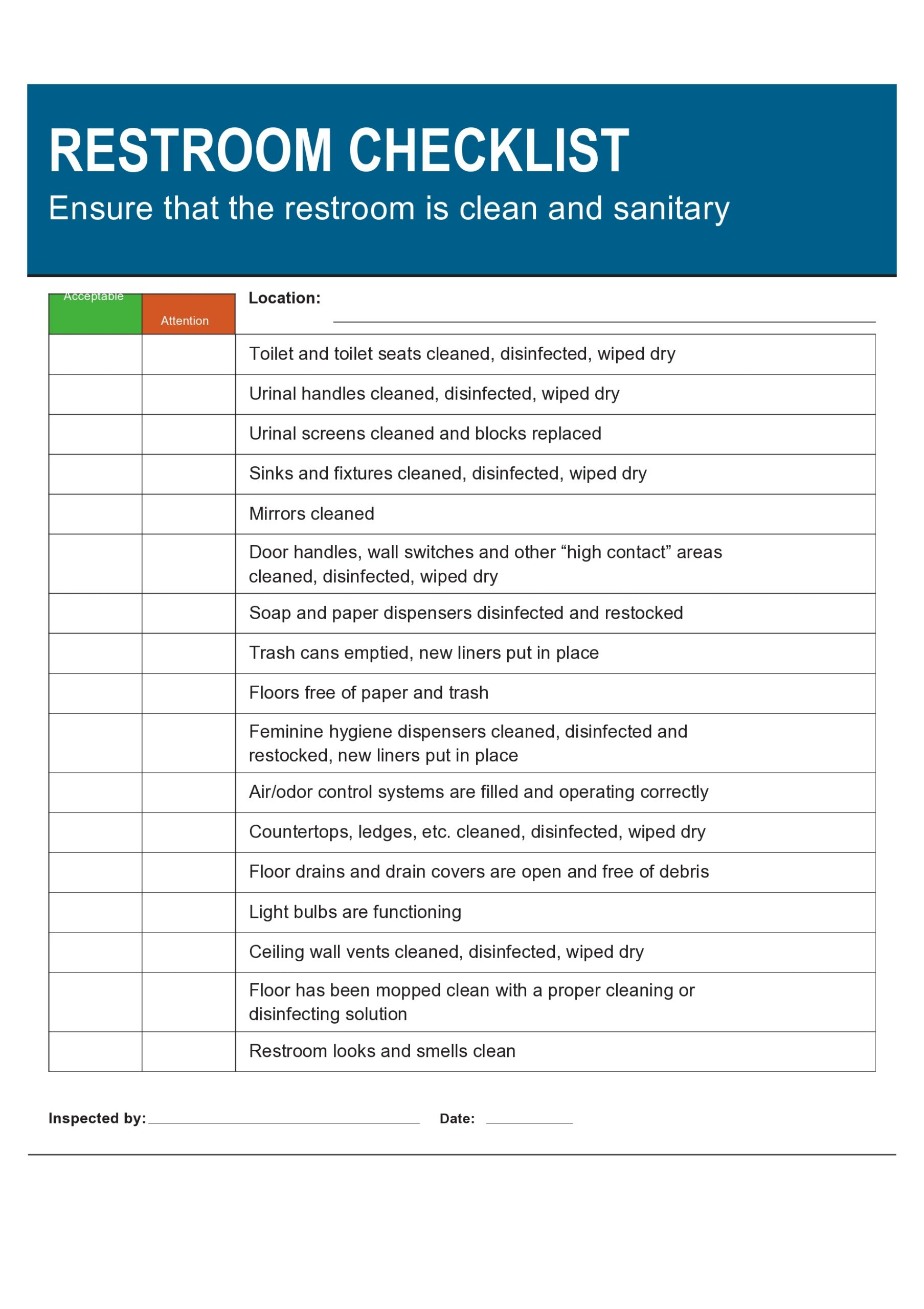 Printable Bathroom Cleaning Checklists [Word, PDF, Excel]