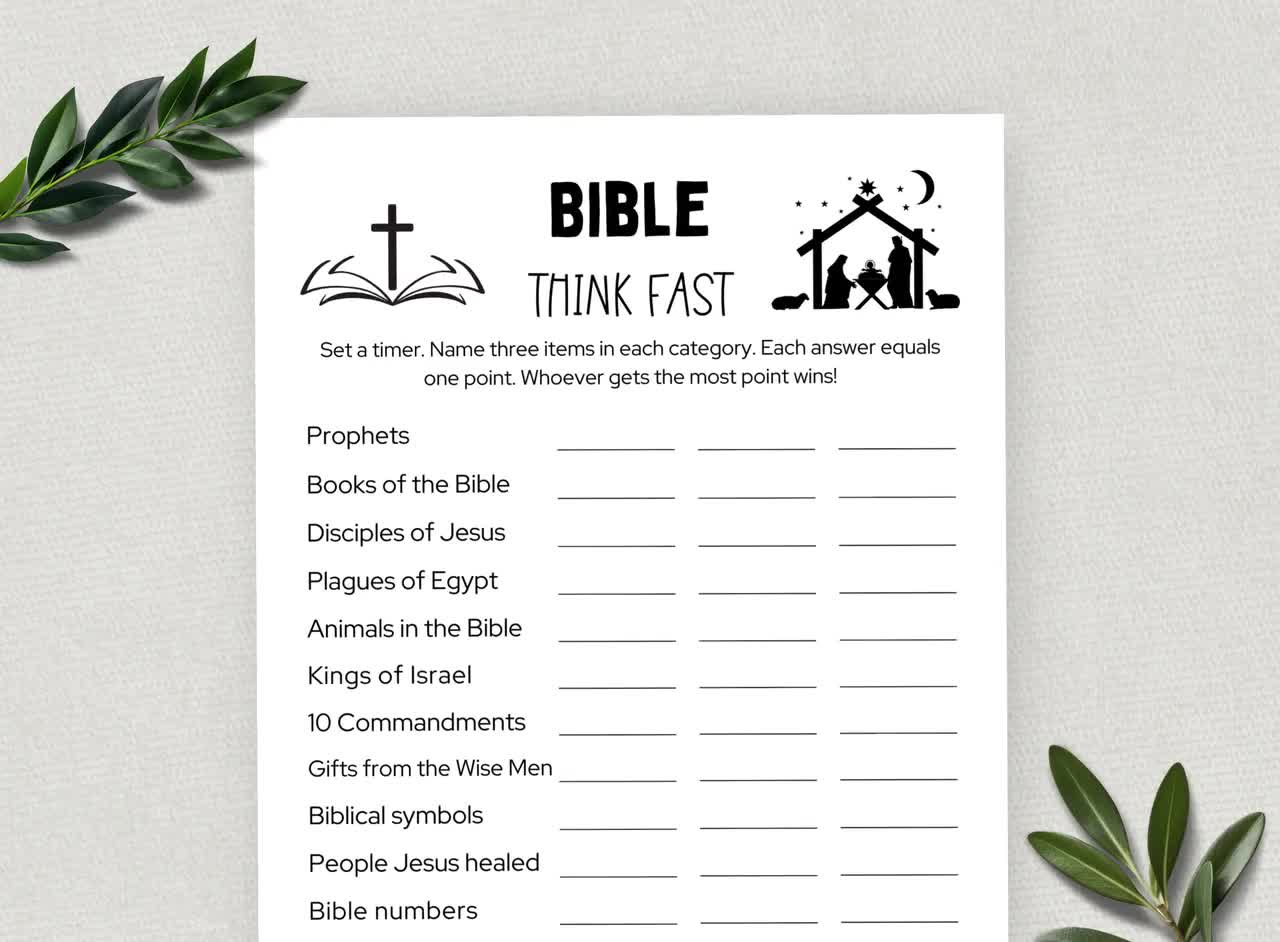 Printable Bible Think Quick, Bible Games, Fun Christian Youth Group Game,  Think Quick Game, Sunday School, Church Study Activity