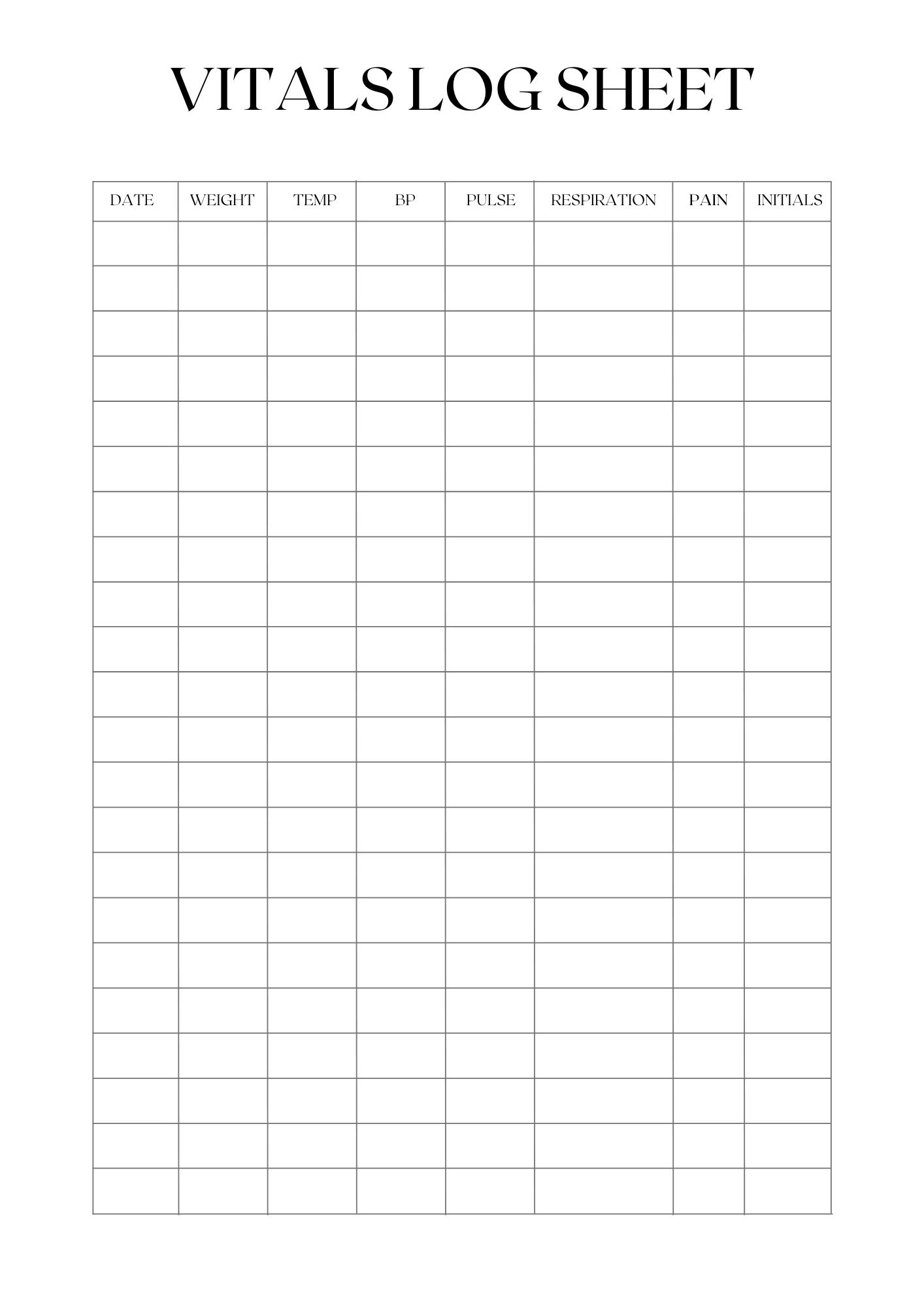 Printable Blank Vitals Log Sheet Templates [With PDF] - Printables Hub