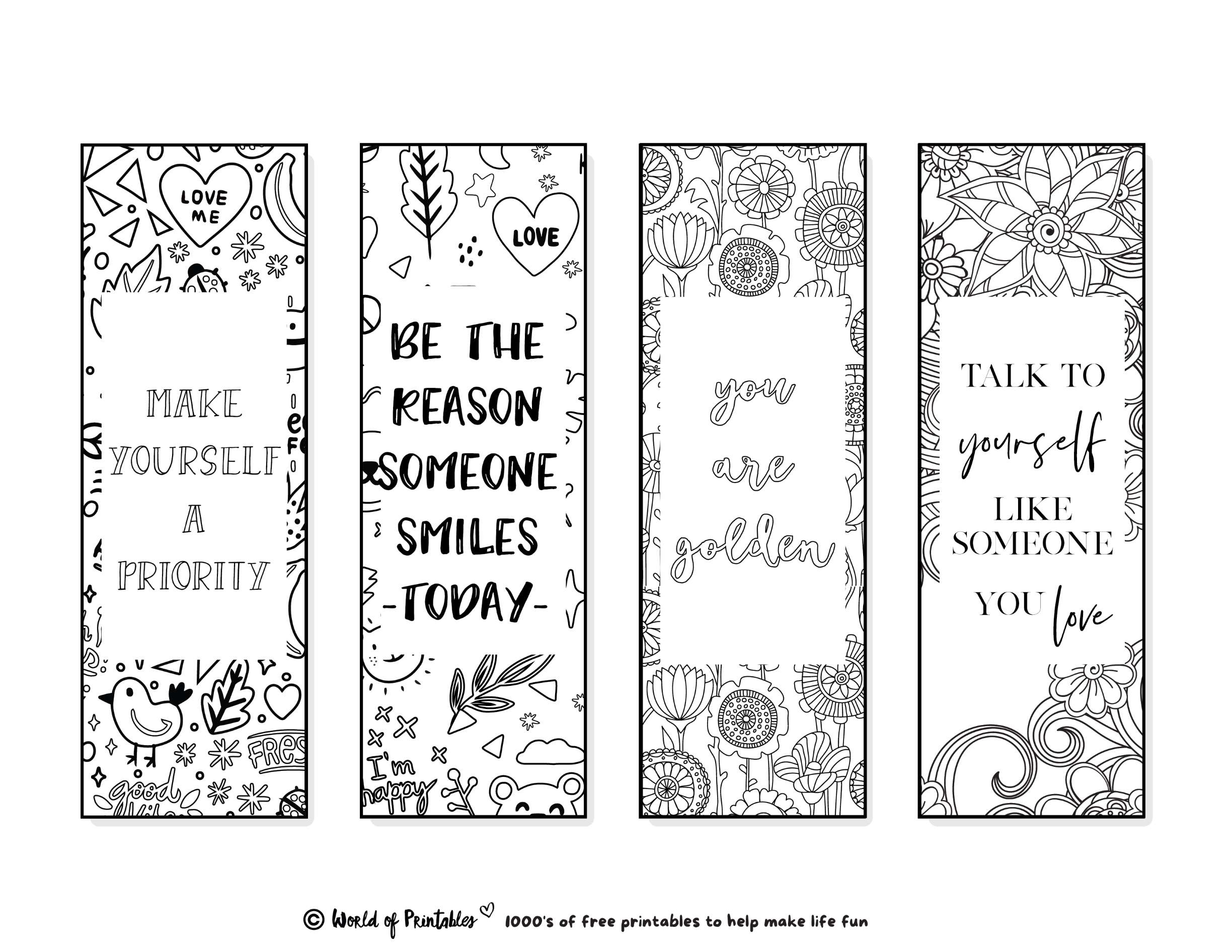 Printable Bookmarks To Color   For Adults & Kids - World of