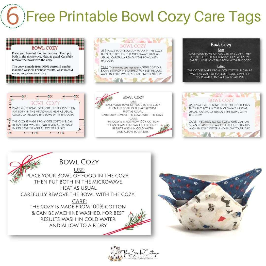 Printable Bowl Cozy Care Tags - The Birch Cottage