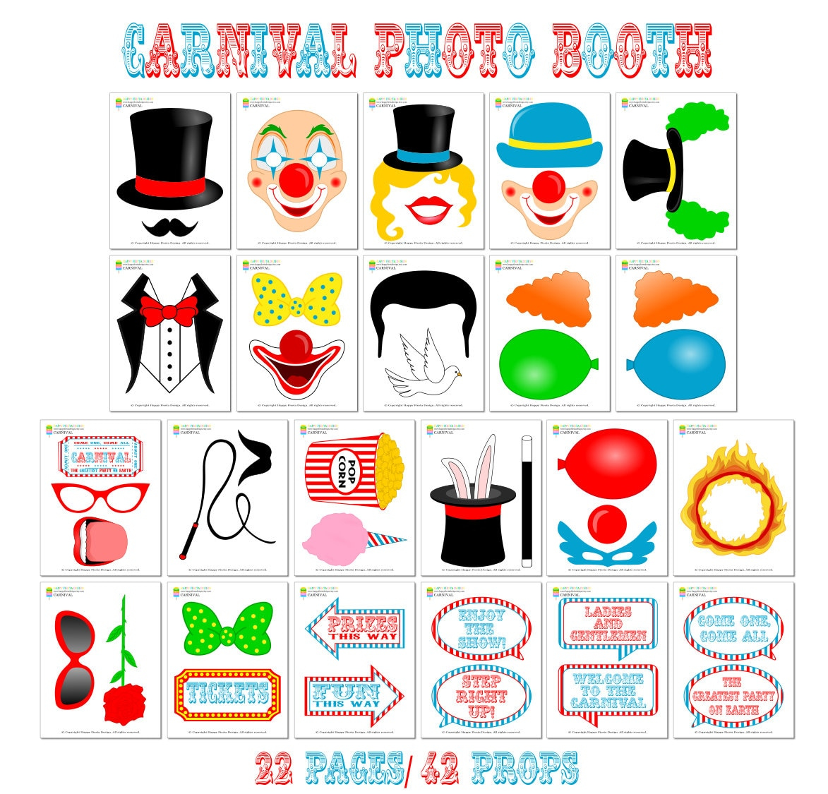 PRINTABLE Carnival Photo Booth Props-Printable Circus Photo Props PRINTABLE Carnival Photo Booth Props-Printable Circus Photo Props