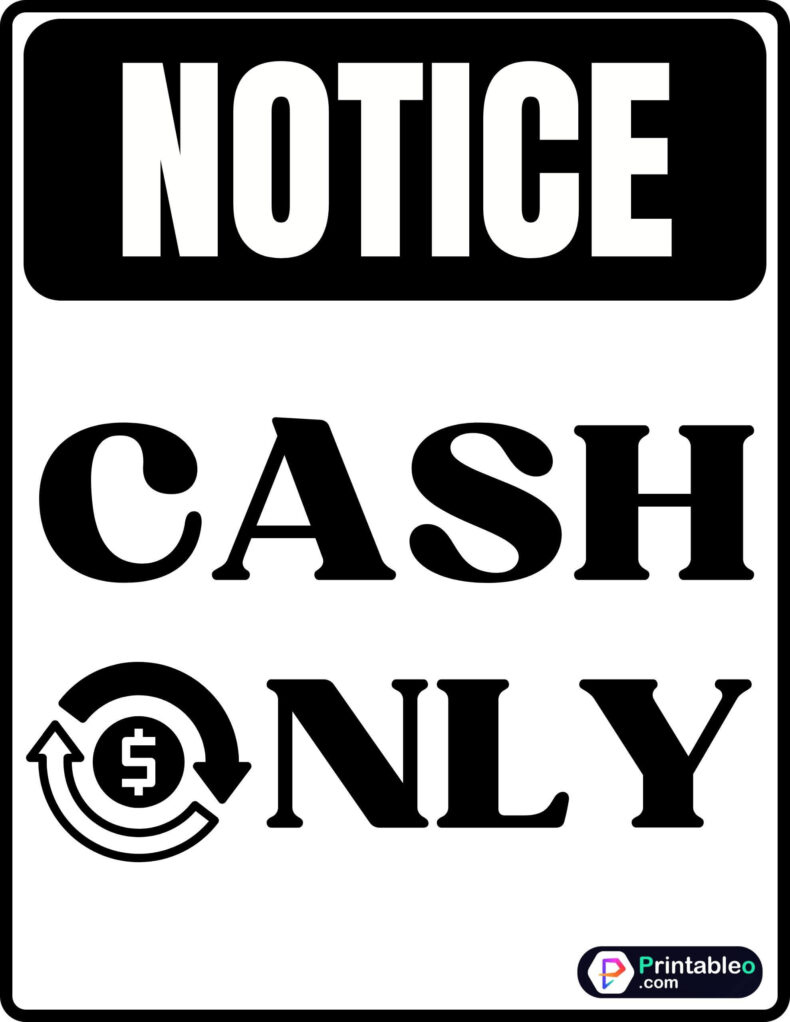 + Printable Cash Only Sign  Download FREE PDFs