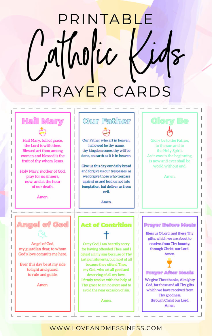 Printable Catholic Kids Prayer Cards