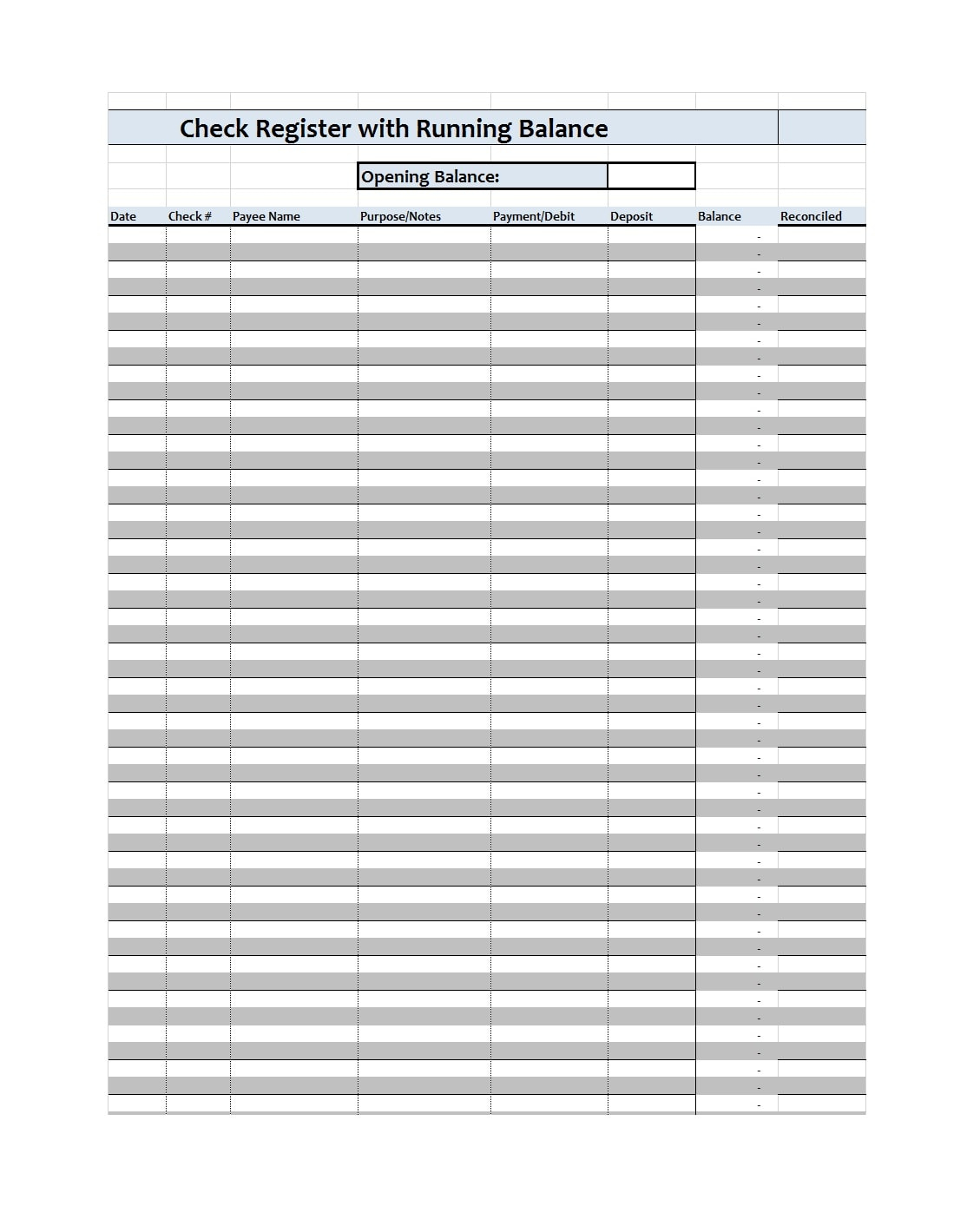 Printable Check Register Templates (Excel) - TemplateArchive Printable Check Register Templates (Excel) - TemplateArchive