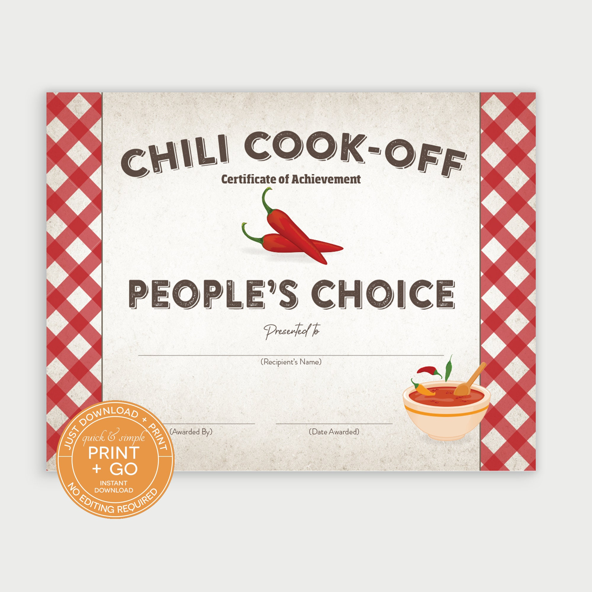 Printable Chili Cook-off Award Winner Certificate, People