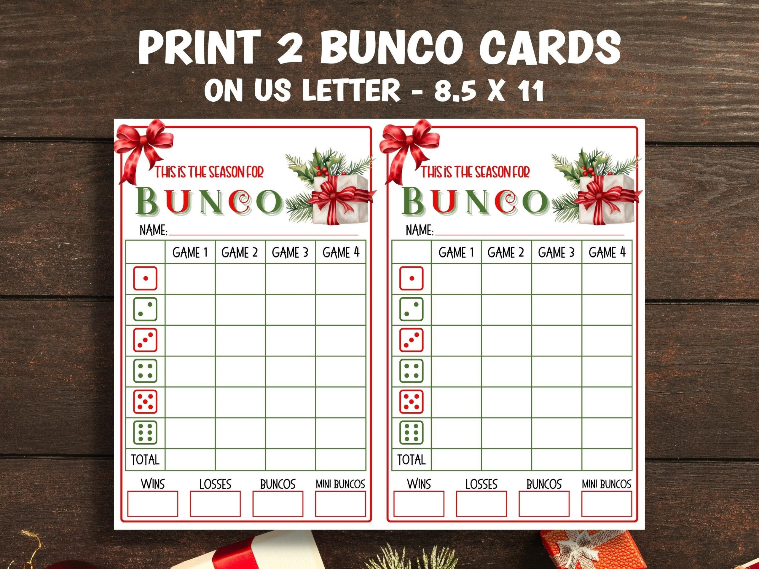 Printable Christmas Bunco Score Sheet Set -  /  games