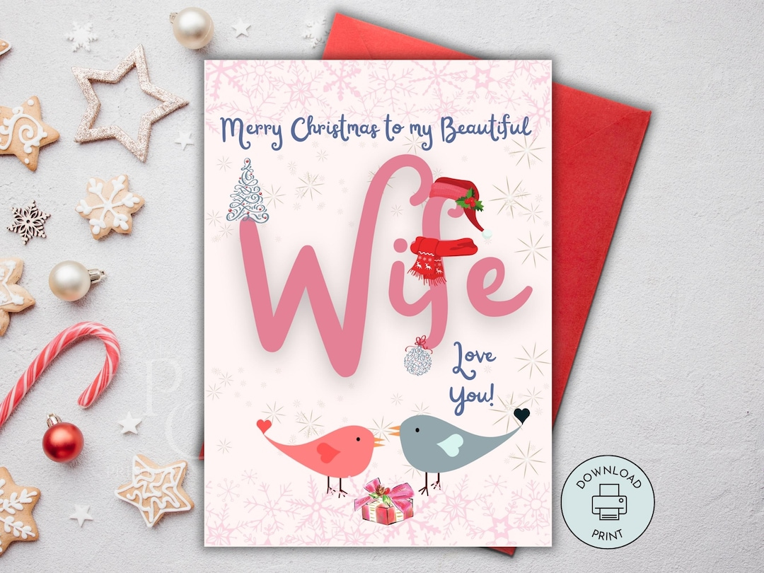 Printable Christmas Card for Wife, Merry Christmas Wife Card, Xmas Printable Christmas Card for Wife, Merry Christmas Wife Card, Xmas