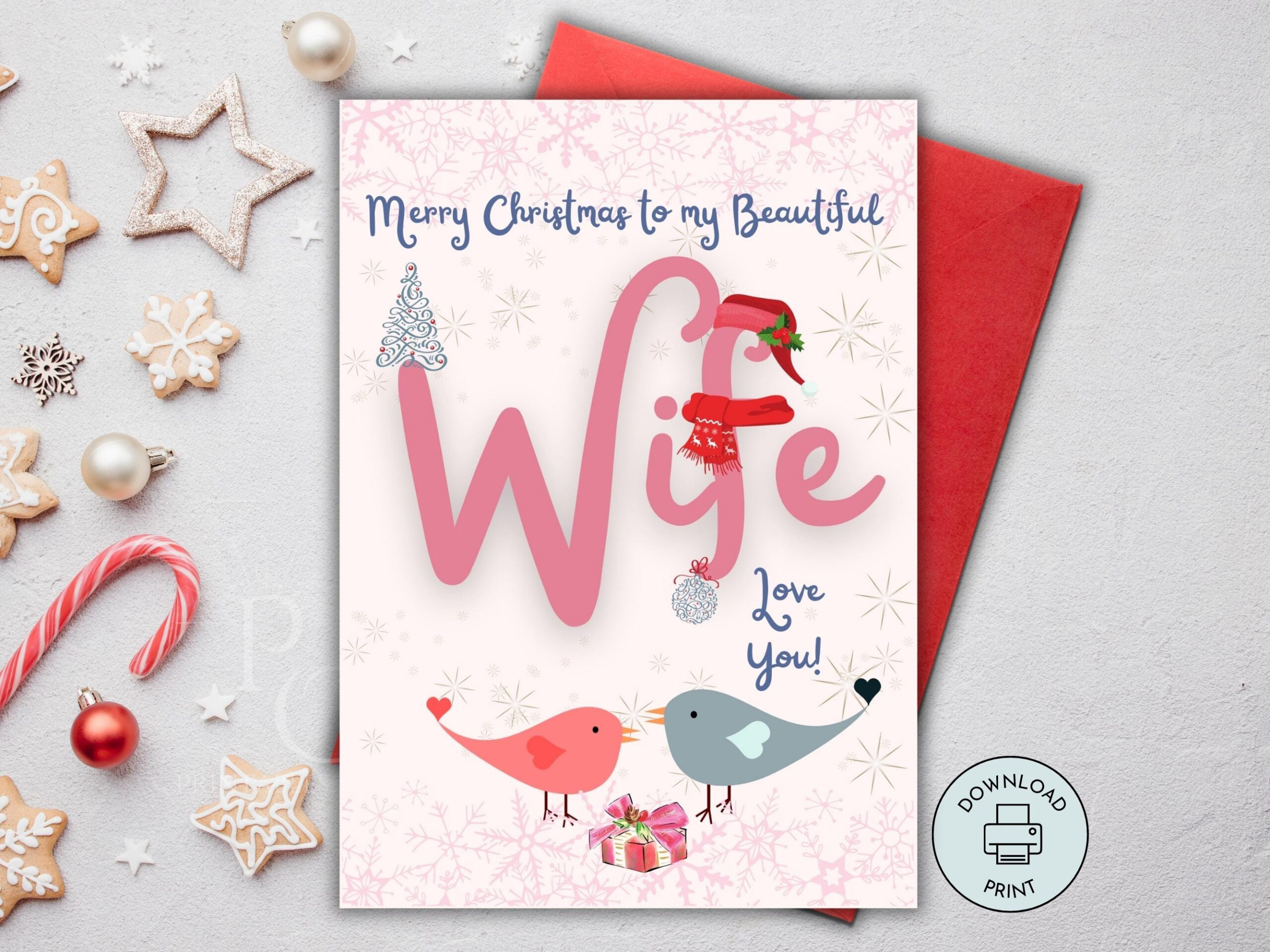 Printable Christmas Card for Wife, Merry Christmas Wife Card, Xmas Printable Christmas Card for Wife, Merry Christmas Wife Card, Xmas