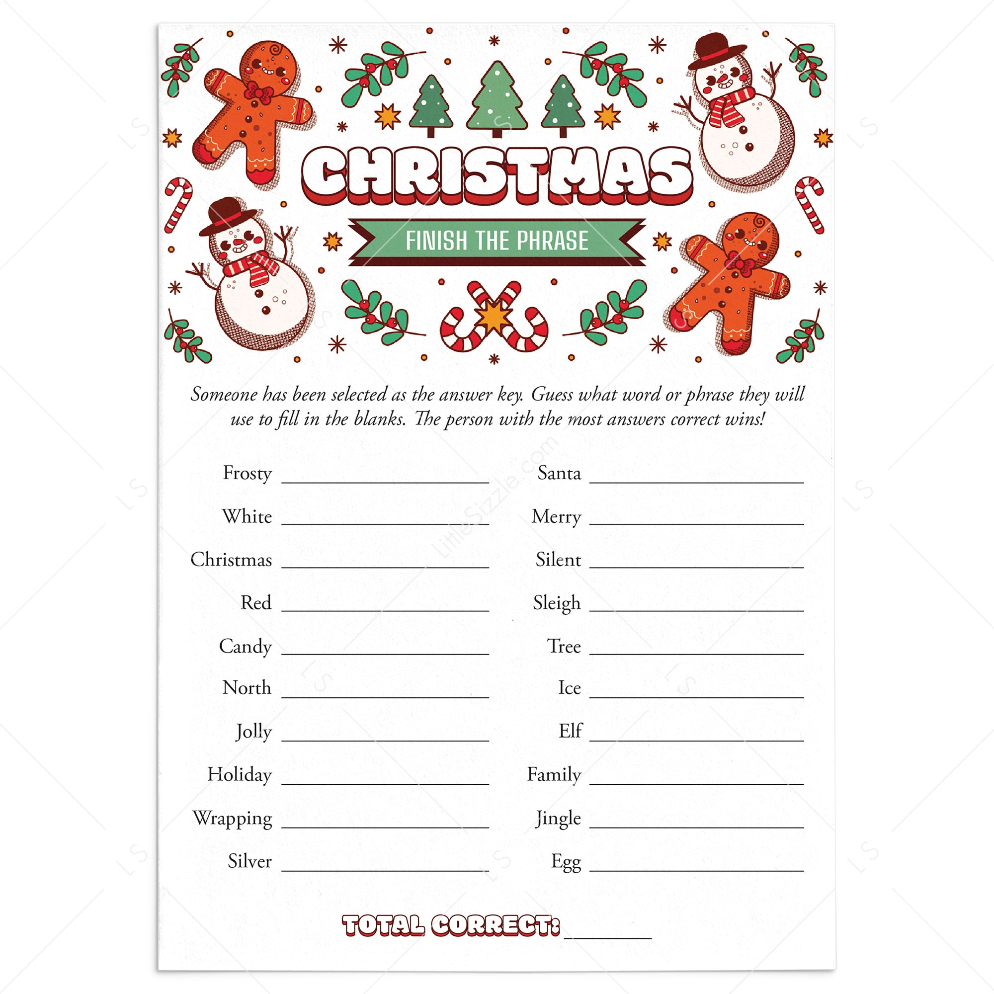 Printable Christmas Game for Families Finish The Phrase – LittleSizzle Printable Christmas Game for Families Finish The Phrase – LittleSizzle