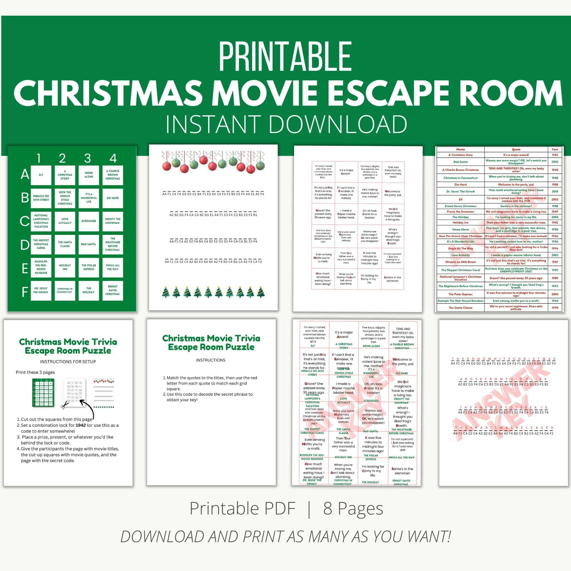 Printable Christmas Movie Escape Room Game