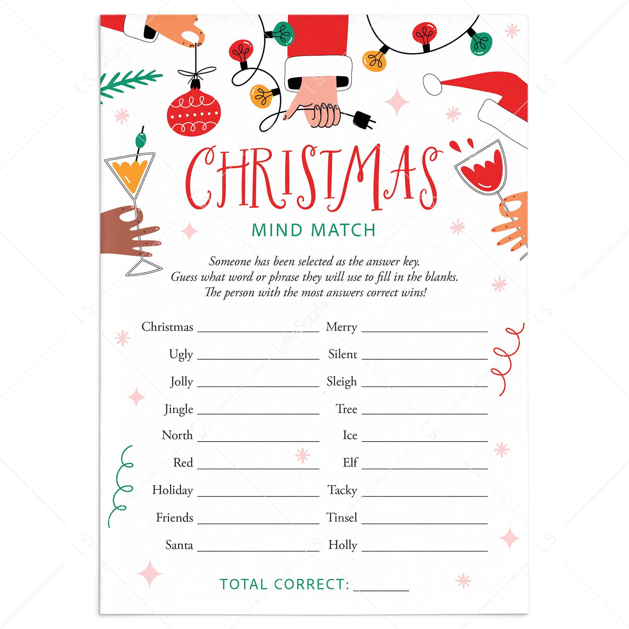 Printable Christmas Party Ice Breaker Game Mind Match – LittleSizzle