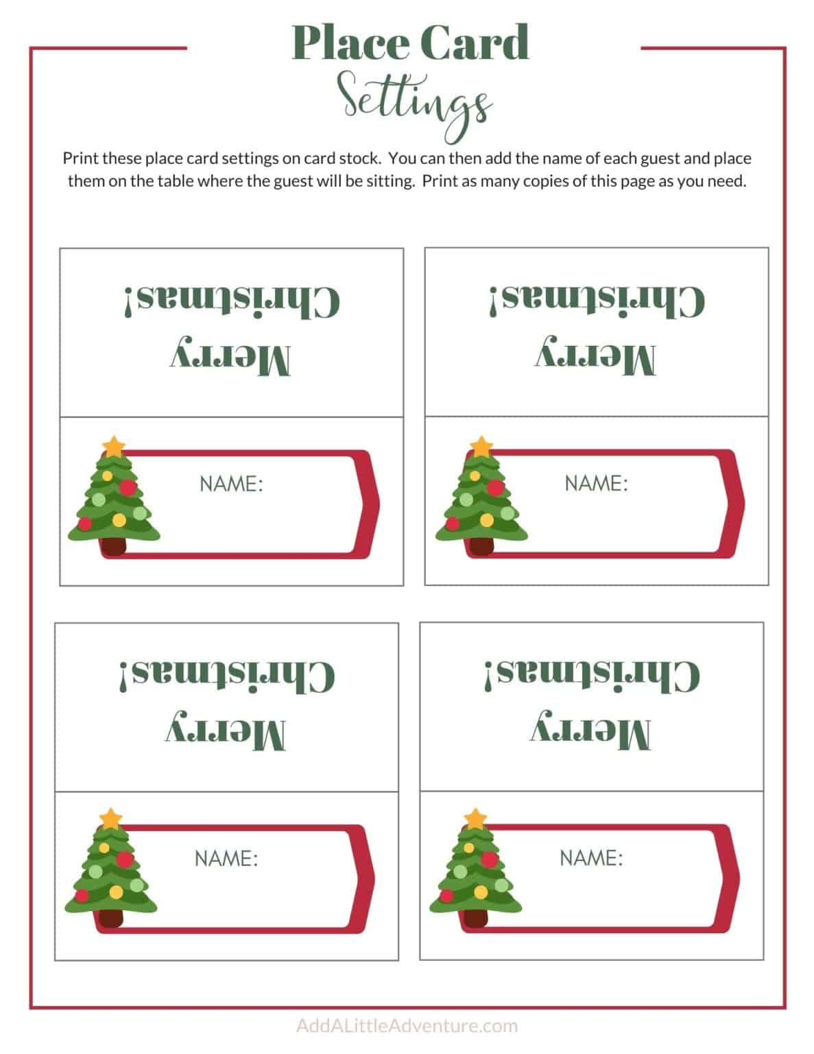 Printable Christmas Place Cards - Printable Party Favors
