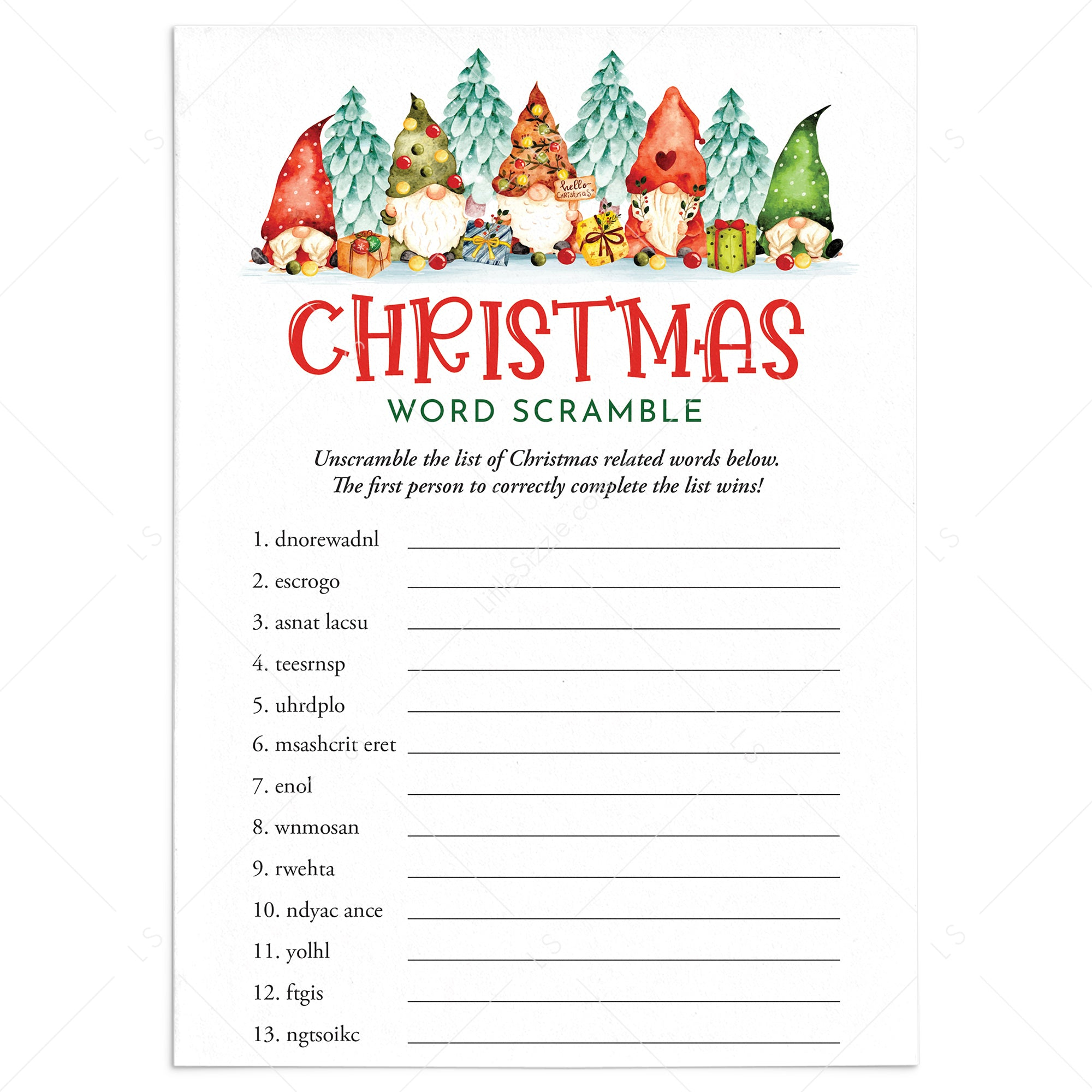 Printable Christmas Word Scramble with Answer Key  Instant