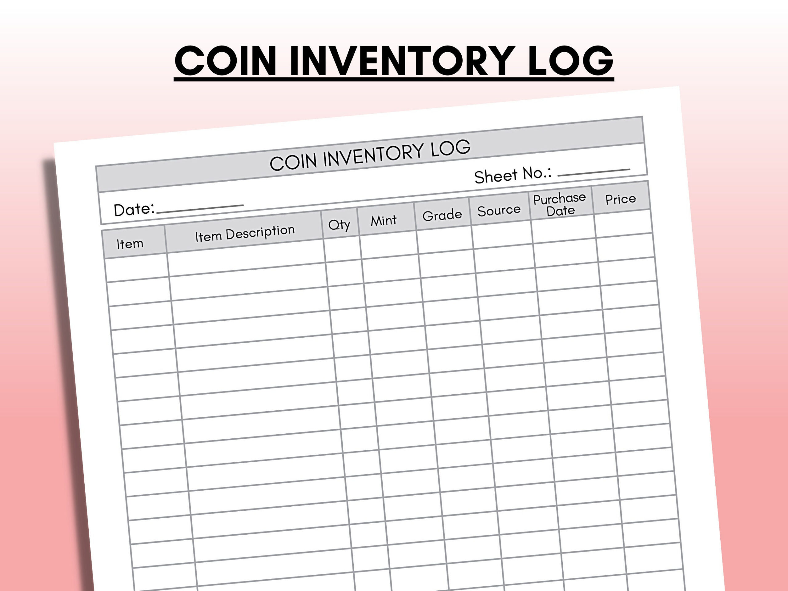Printable Coin Collection Inventory Log (US Letter, A) (digital