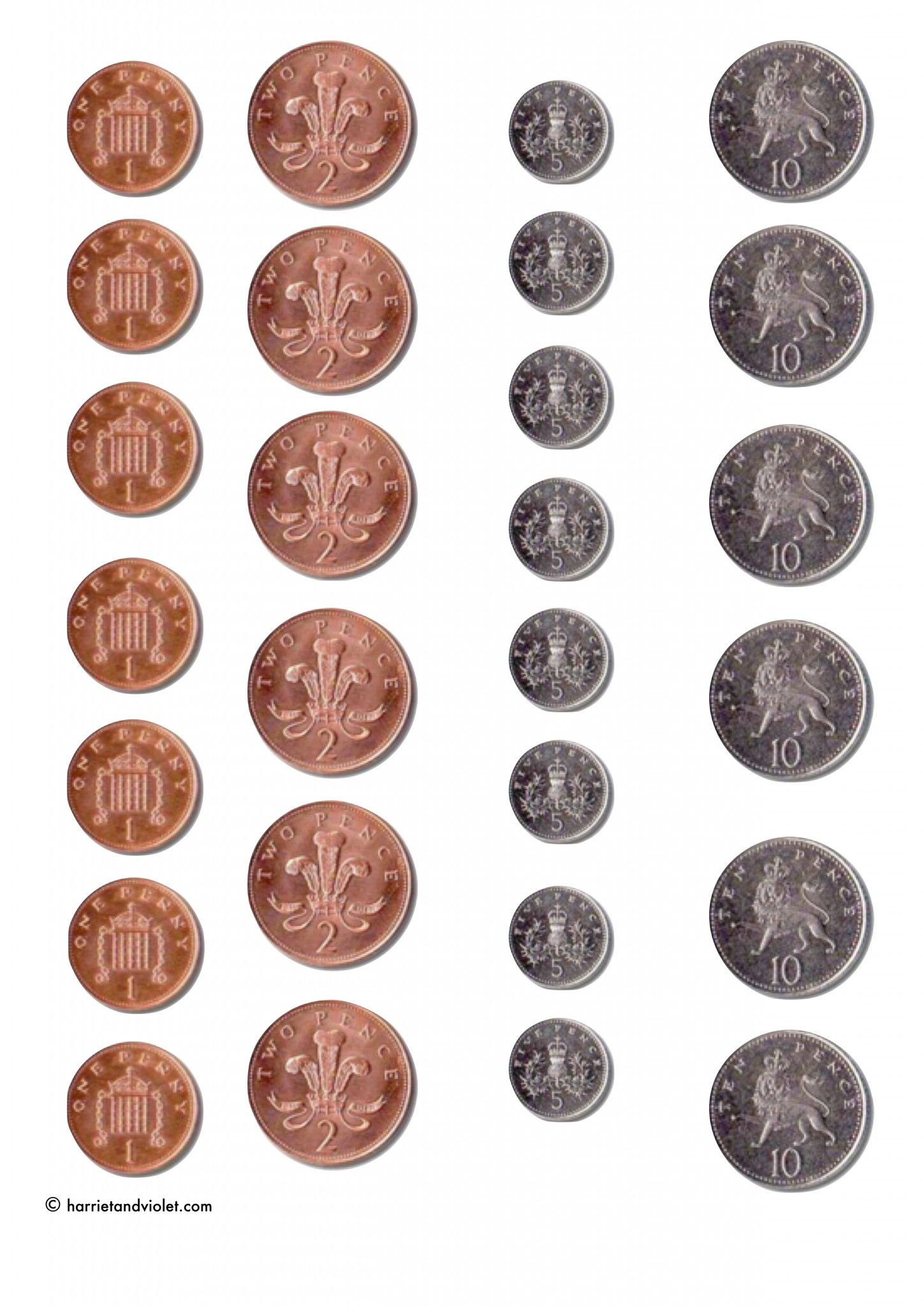 Printable coins for games, counting - Printable Teaching Resources
