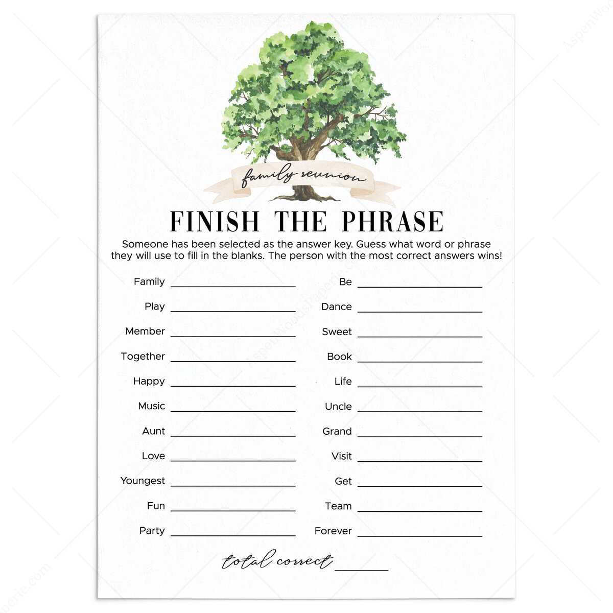 Printable Finish the Phrase Game for Family Gatherings Printable Finish the Phrase Game for Family Gatherings