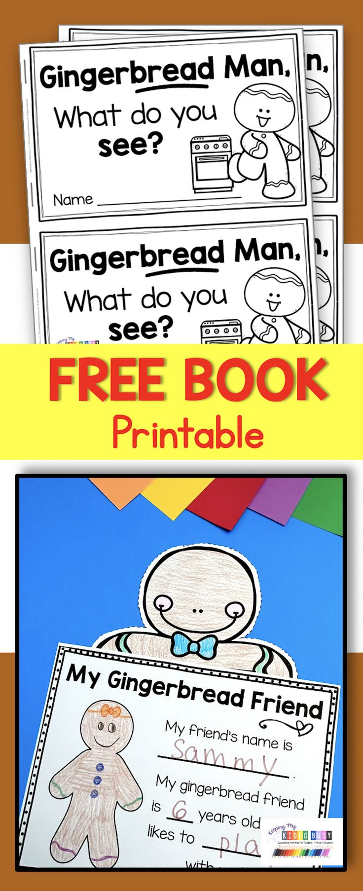 Printable Gingerbread Man FREEBIE mini book - kindergarten and
