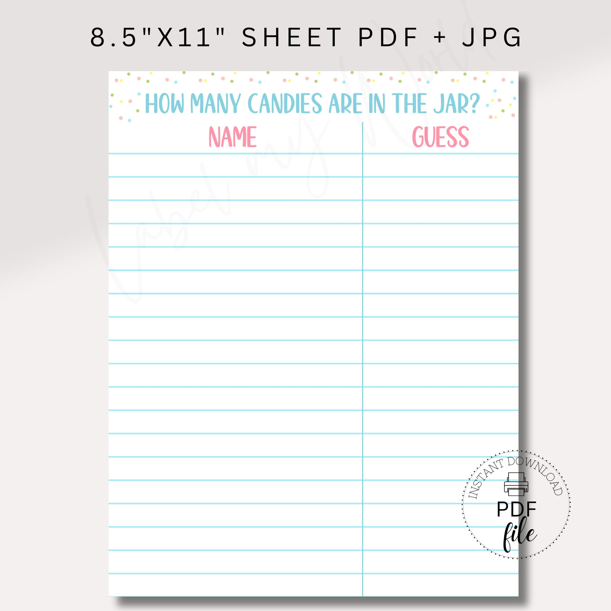 Printable Guess How Many Candies Are in the Jar Sign + Name/guess Printable Guess How Many Candies Are in the Jar Sign + Name/guess