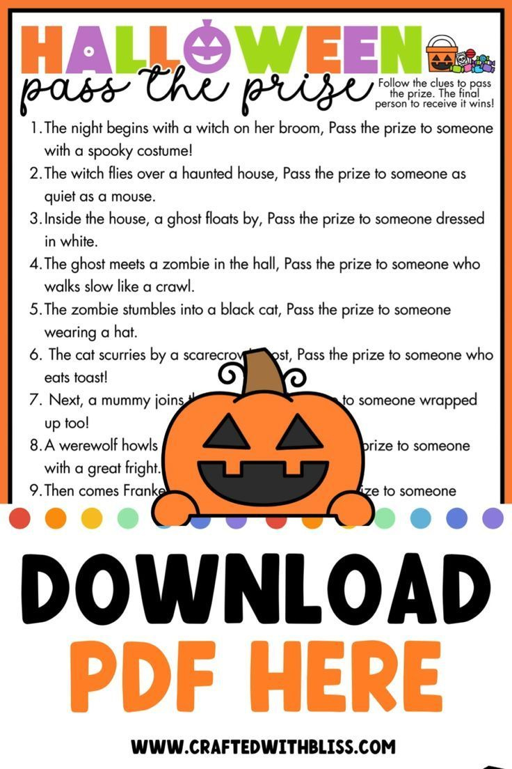 Printable Halloween Party Pass the Prize Game for the Classroom