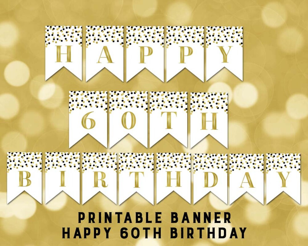 Printable Happy th Birthday Banner Black Gold Confetti Bunting