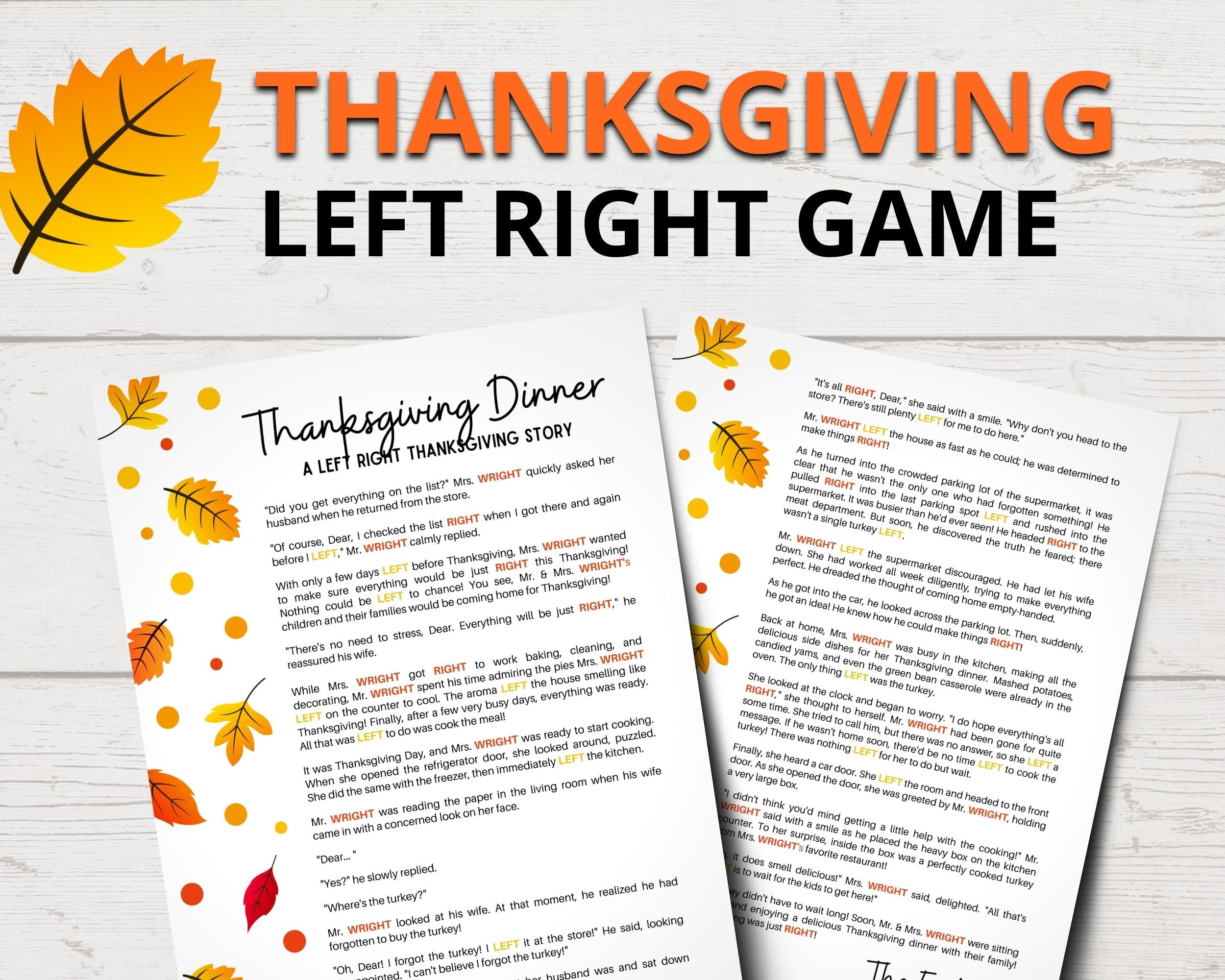 Printable Left Right Thanksgiving Game  Funny Thanksgiving Left