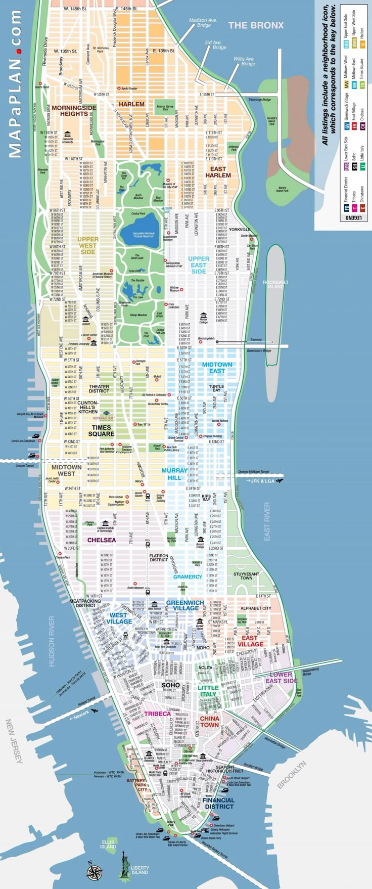 Printable map of Manhattan - Free printable map of Manhattan NYC