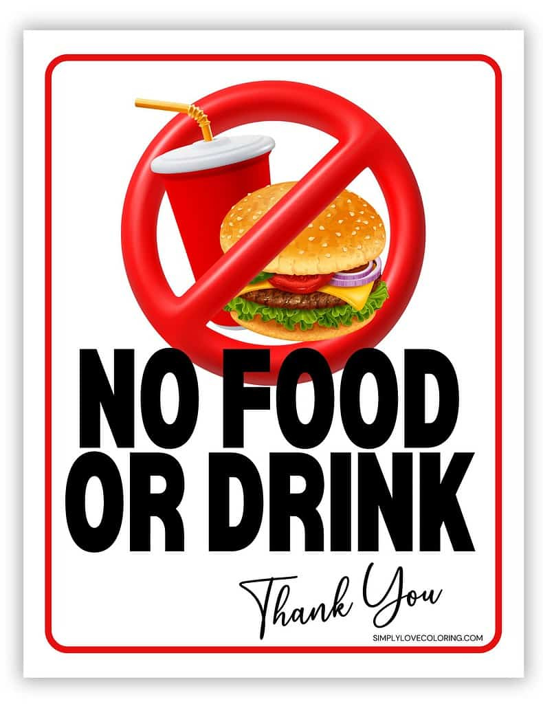 Printable No Food Or Drinks Allowed Sign, No Food Or Drink Sign, No