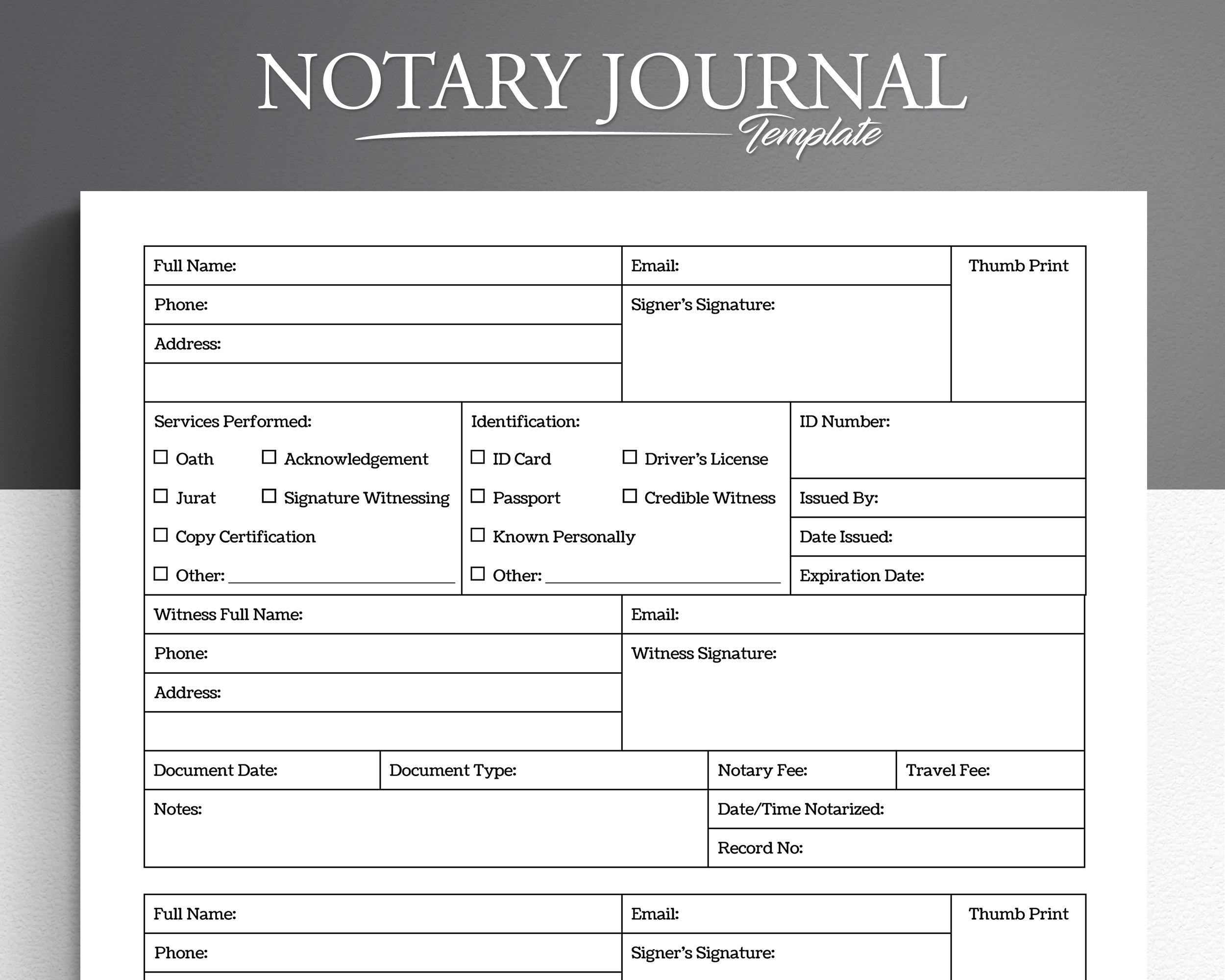Printable Notary Journal, Professional Log Book (PDF) - Etsy Ireland