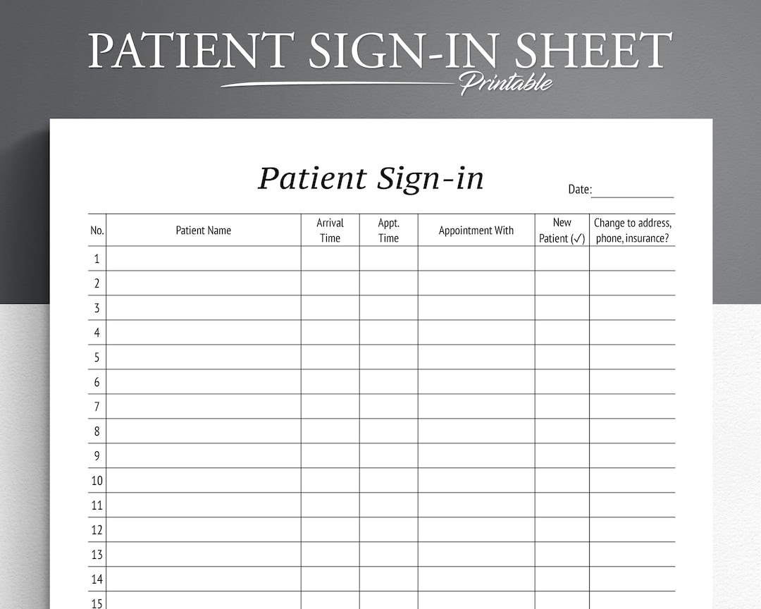 Printable Patient Sign-in Sheet: Doctor Office Check-in (PDF) - Etsy