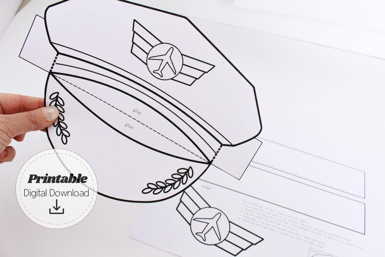 Printable Pilot Hat Template DIY Paper Captain Aviation Hat Kids