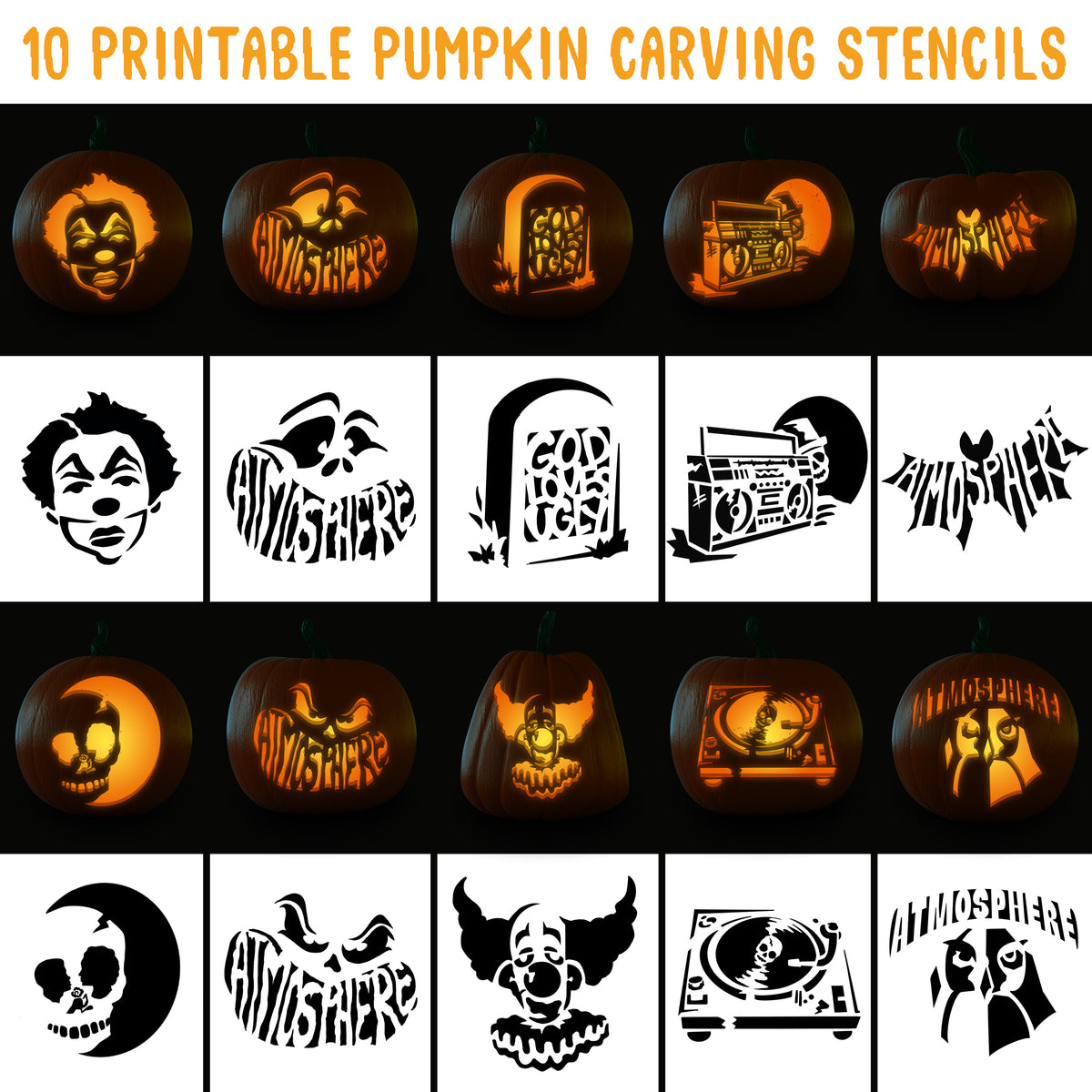 Printable Pumpkin Carving Stencils – Atmosphere