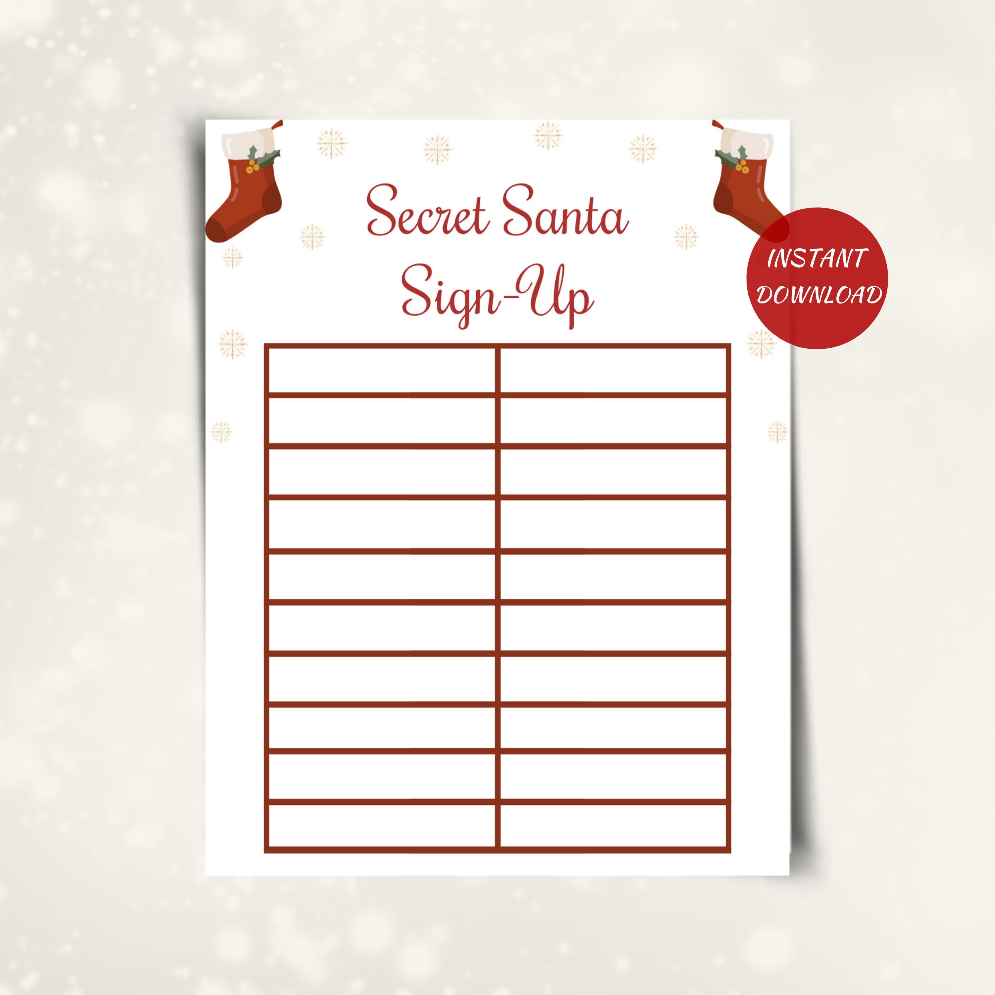 Printable Secret Santa Sign up Sheet: DOWNLOAD - Etsy Printable Secret Santa Sign up Sheet: DOWNLOAD - Etsy