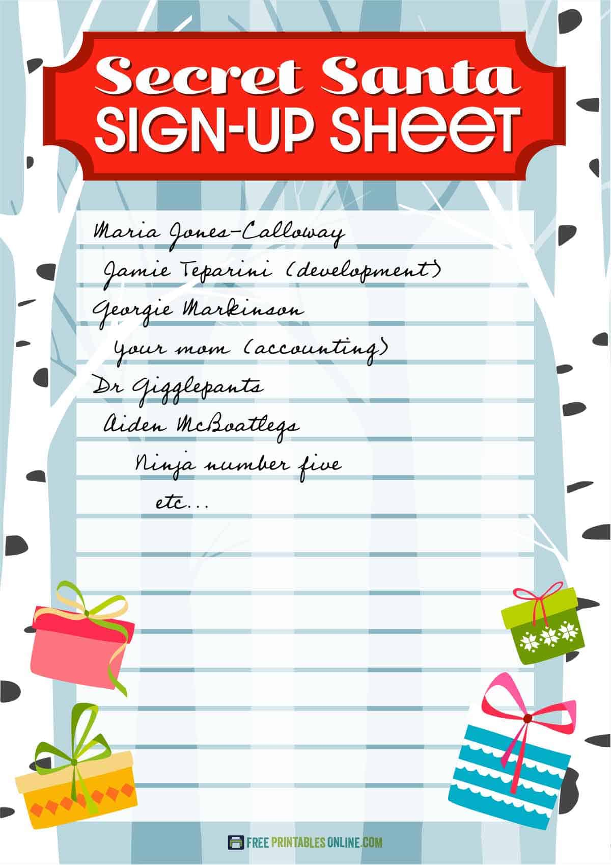 Printable secret Santa sign up sheet - Free Printables Online Printable secret Santa sign up sheet - Free Printables Online