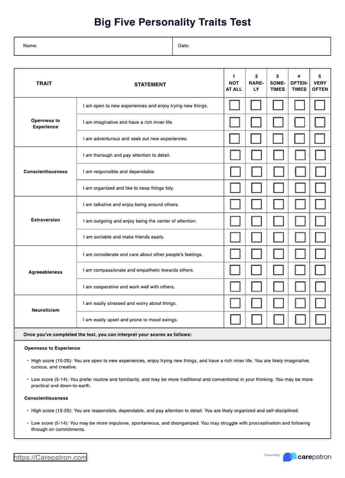 Printable Self-Help Assessment Personality Test - Worksheets Library
