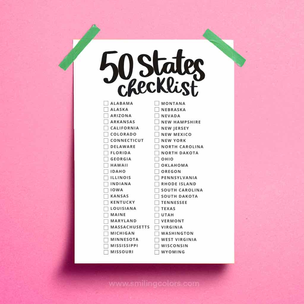 Printable  States Checklist - Smiling Colors