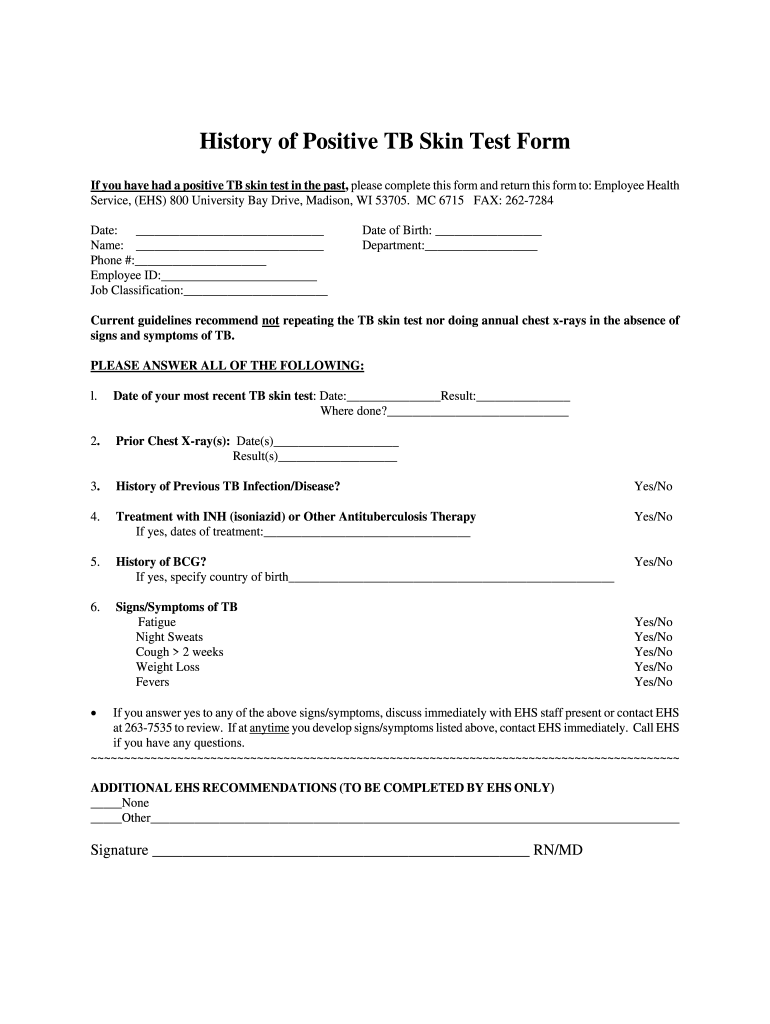 Printable tb test form for employment: Fill out & sign online  DocHub