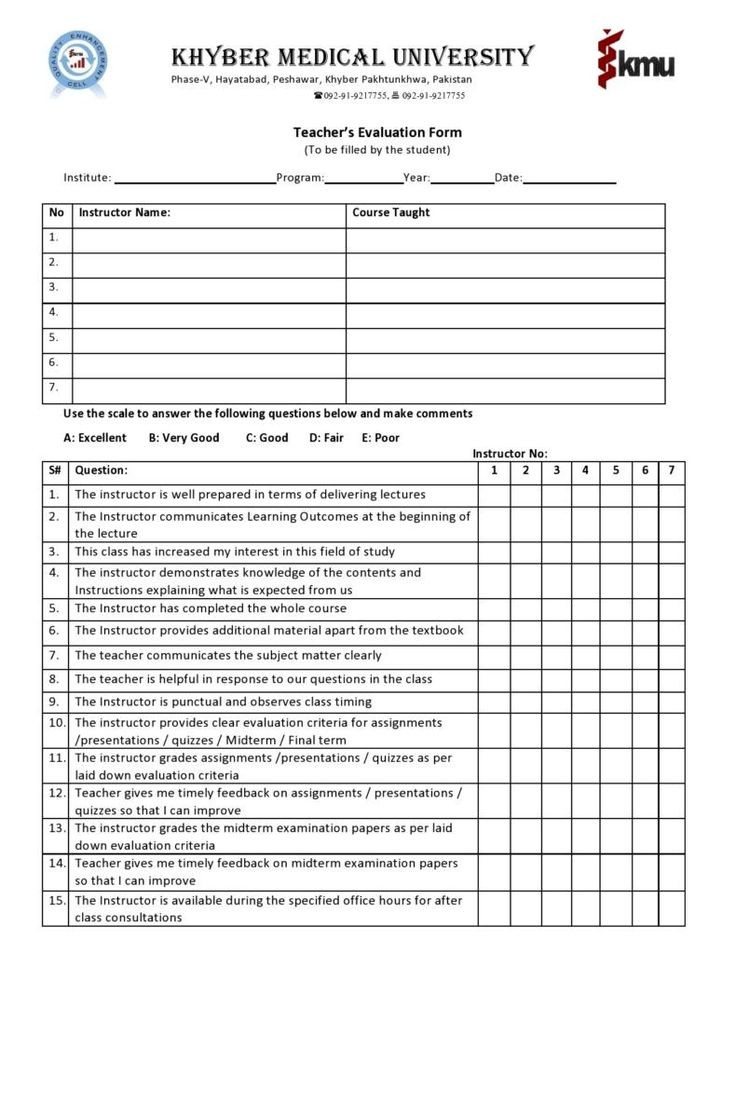 Printable Teacher Evaluation Forms [Free] ᐅ TemplateLab
