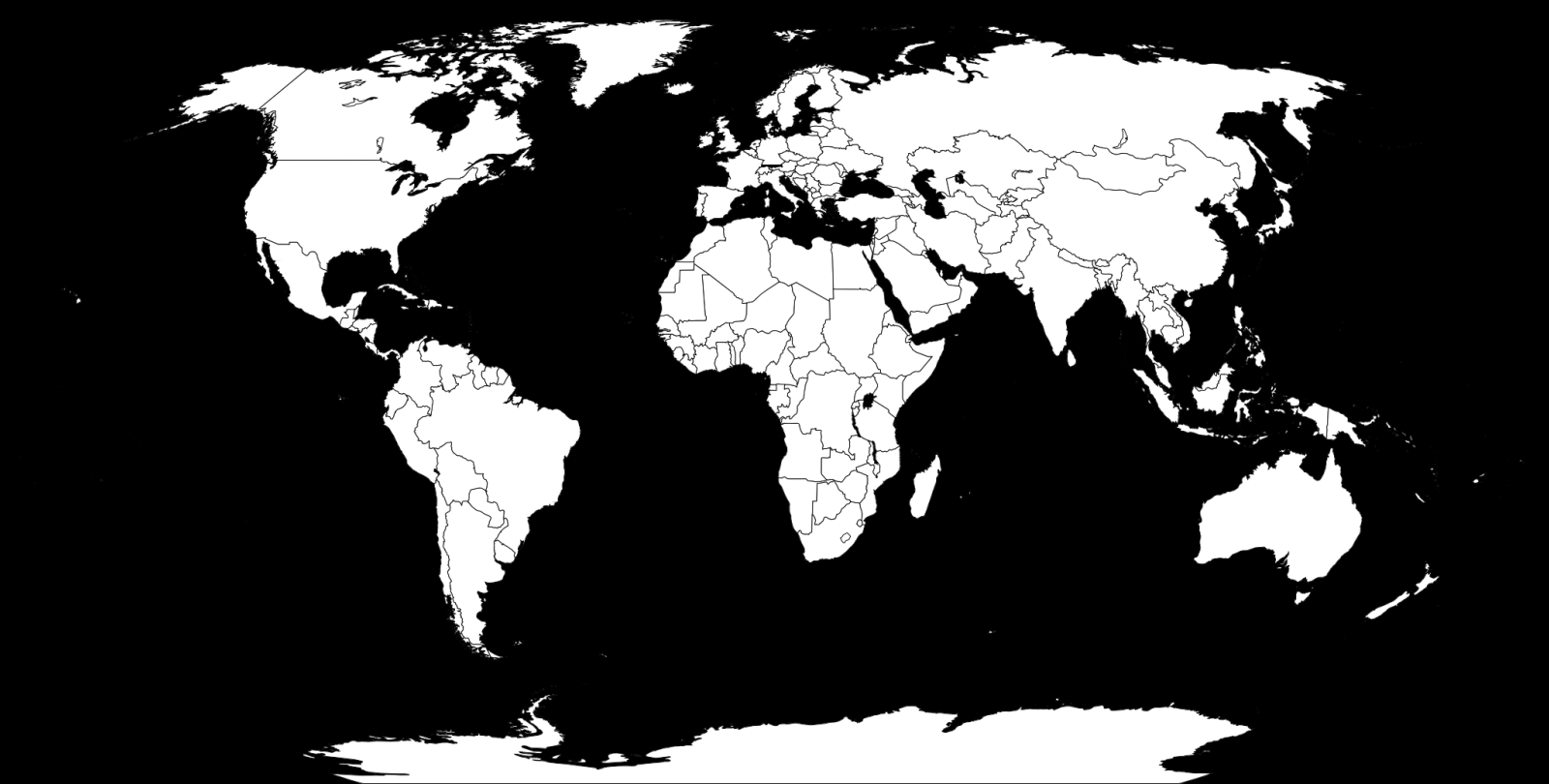 Printable white-transparent political blank world map C  Free