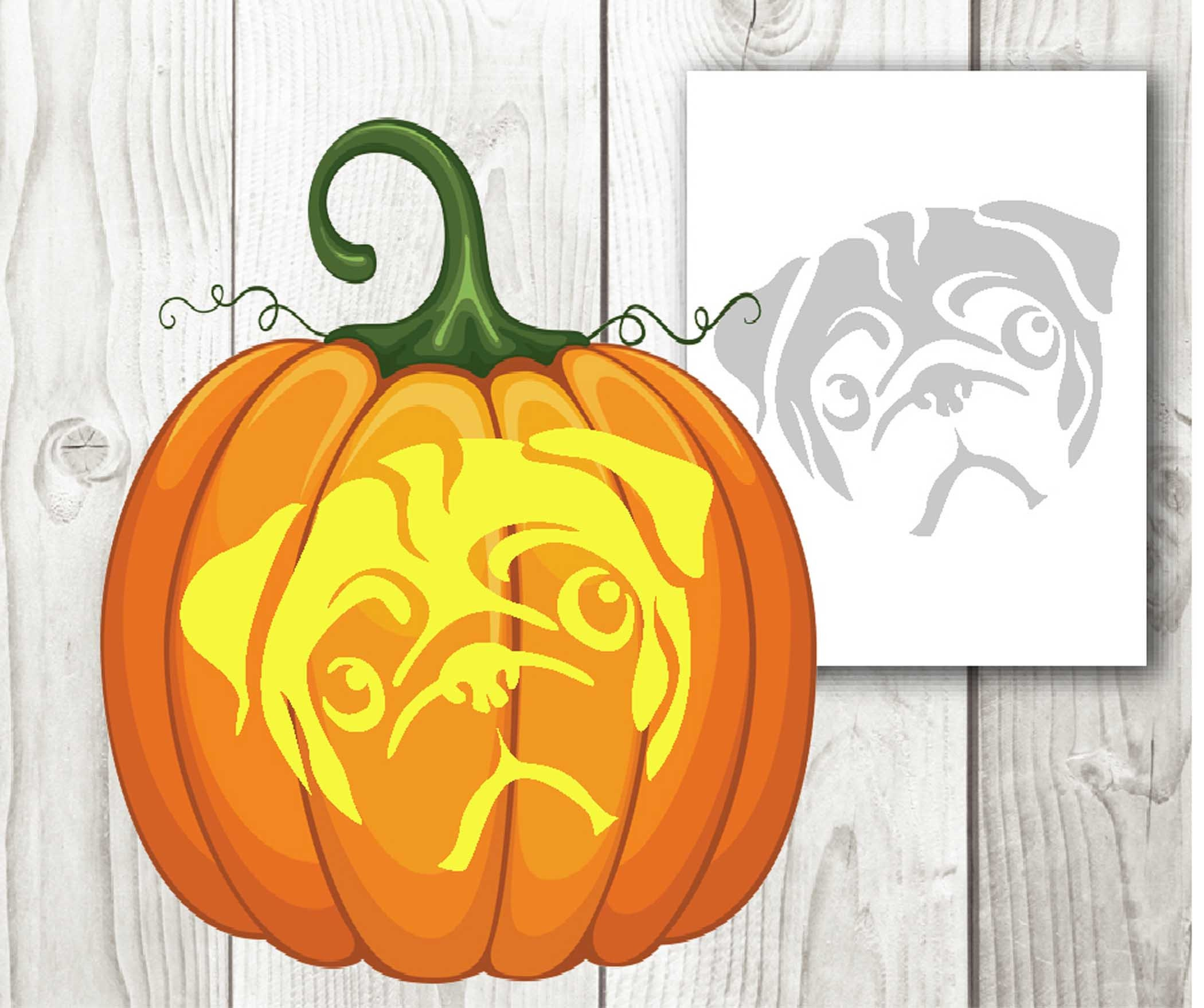 Pug, Halloween Dogs, Pumpkin Carving, Stencil, Templates, Instant