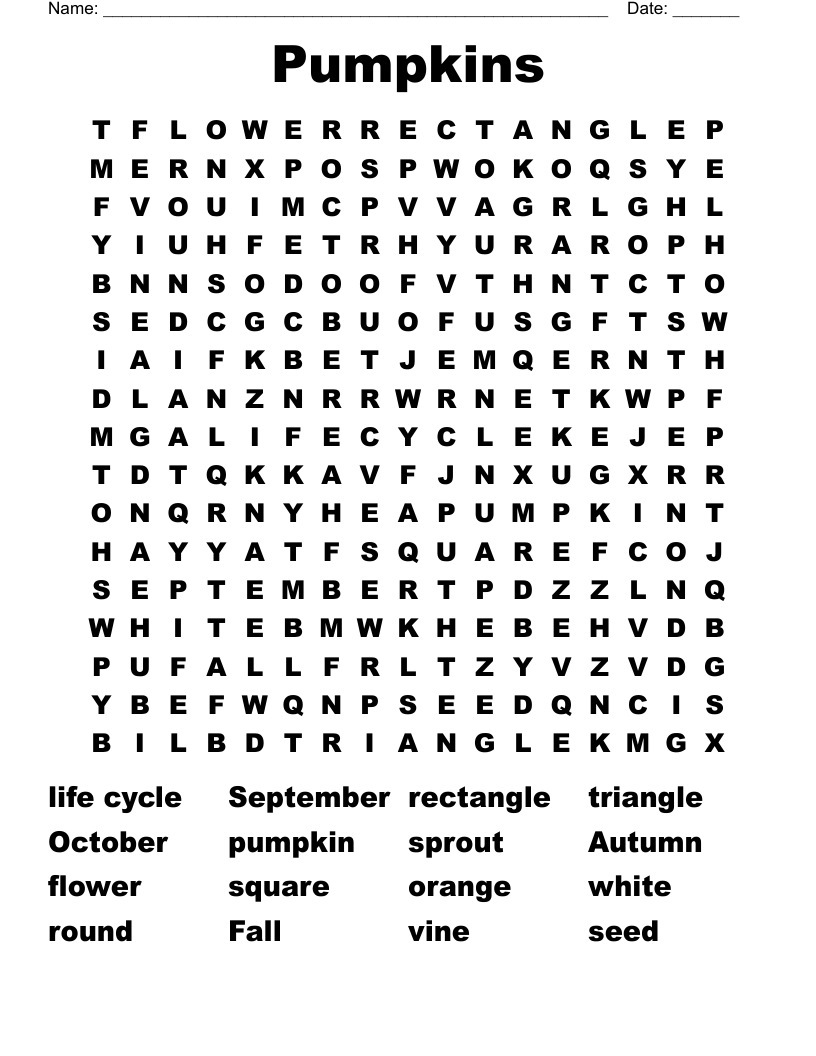 Pumpkins Word Search - WordMint Pumpkins Word Search - WordMint