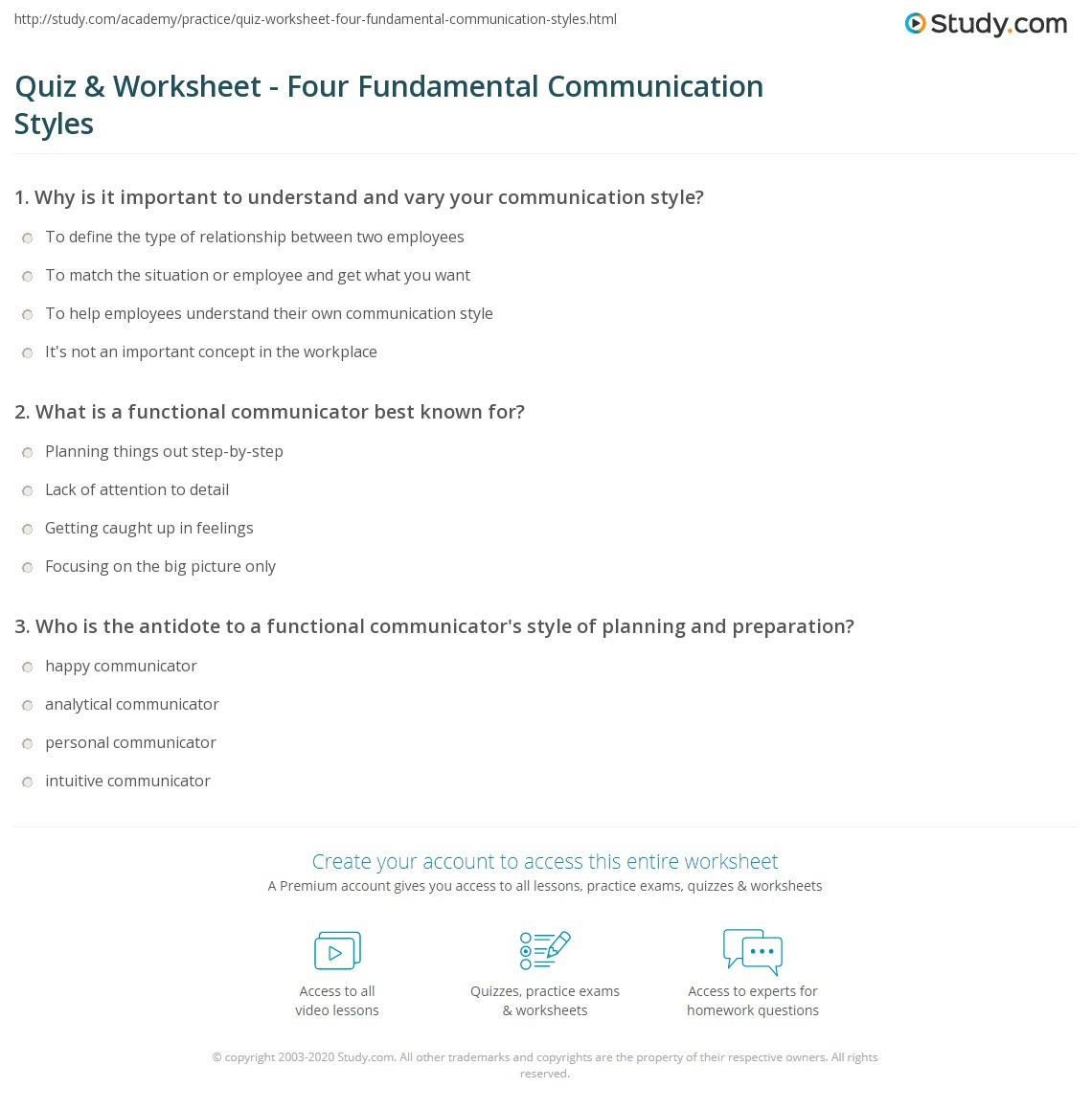 Quiz & Worksheet - Four Fundamental Communication Styles  Study