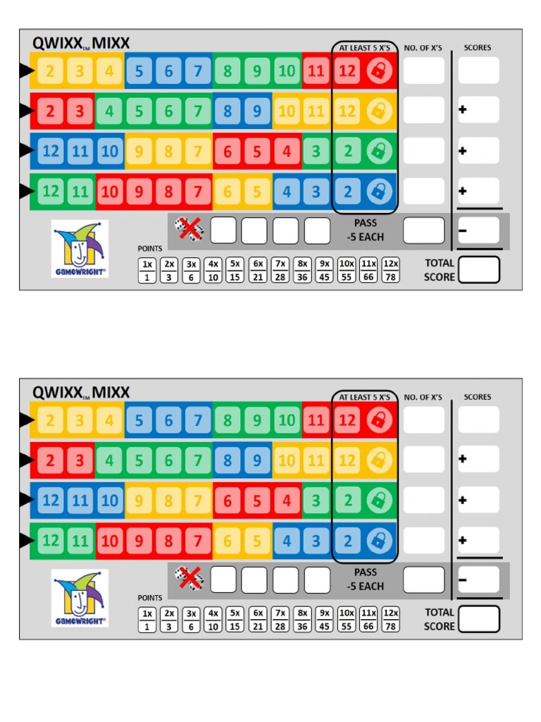 Qwixx Mixx Scorecard Jjs  PDF