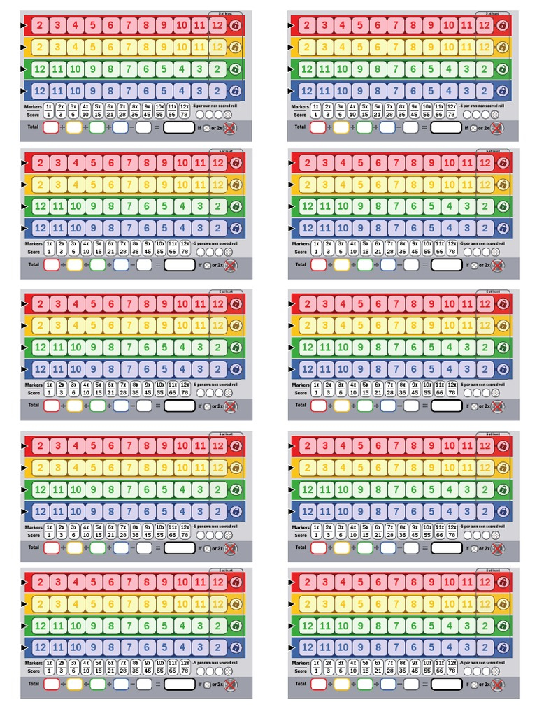 Qwixx Score Sheets PDF Download  PDF