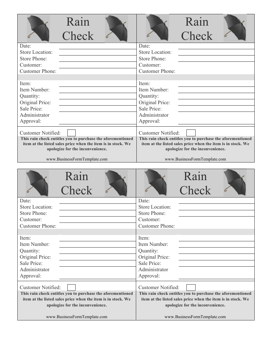 Rain Check Templates Download Printable PDF  Templateroller