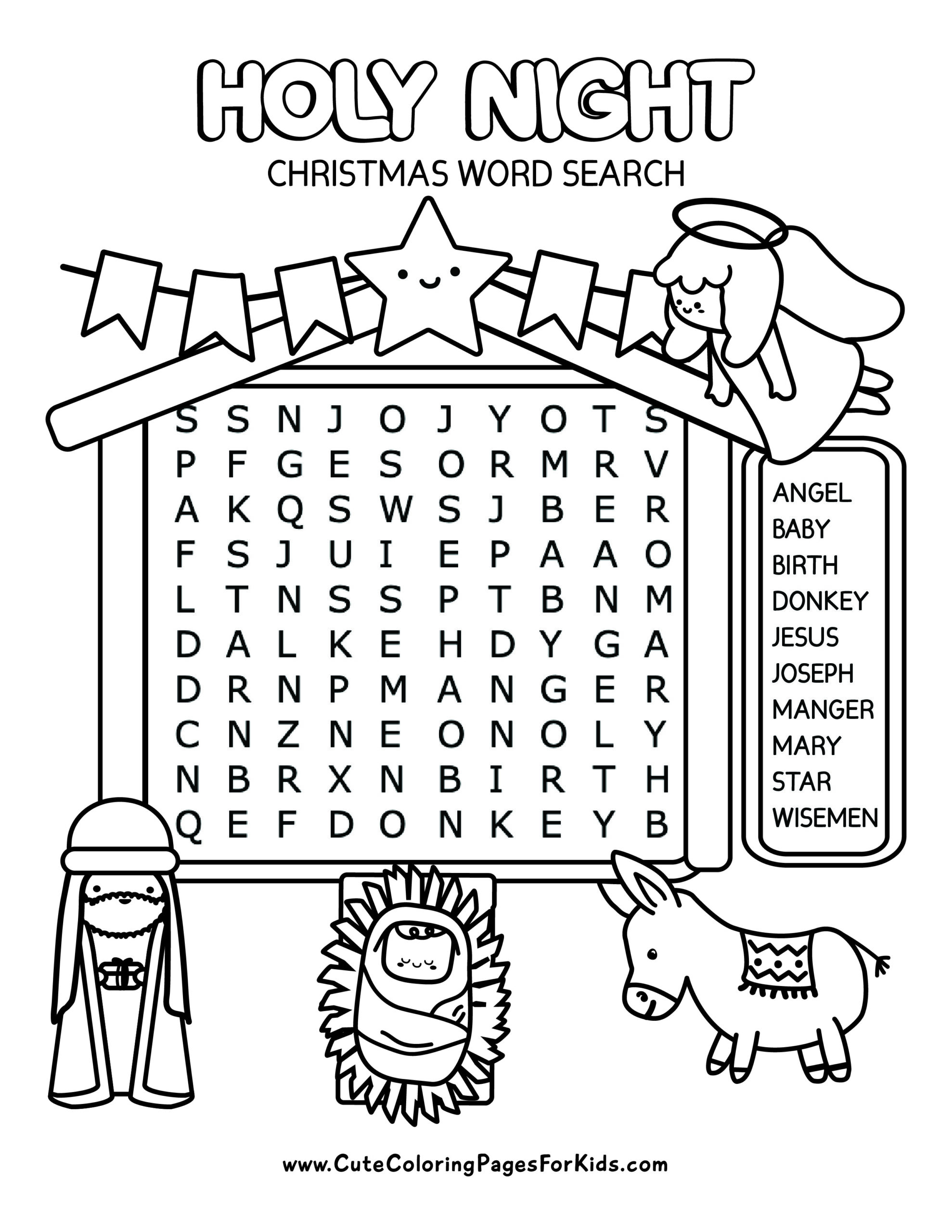 Religious Christmas Word Search - Cute Coloring Pages For Kids Religious Christmas Word Search - Cute Coloring Pages For Kids